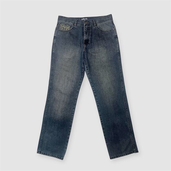 Pelle Pelle Embellished Embroidered Baggy Wide Leg Denim Jeans - Picture 2 of 7